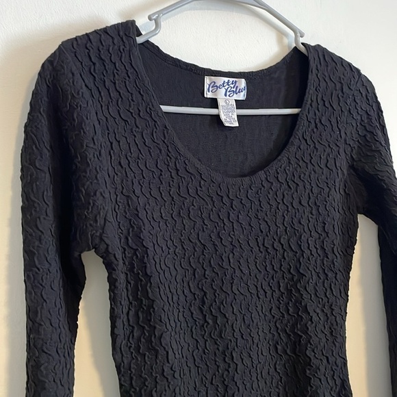 90s Long Sleeve Bodysuit Black Large Textured Swirl Alt Goth Minimal Stretch Y2K - Picture 4 of 15